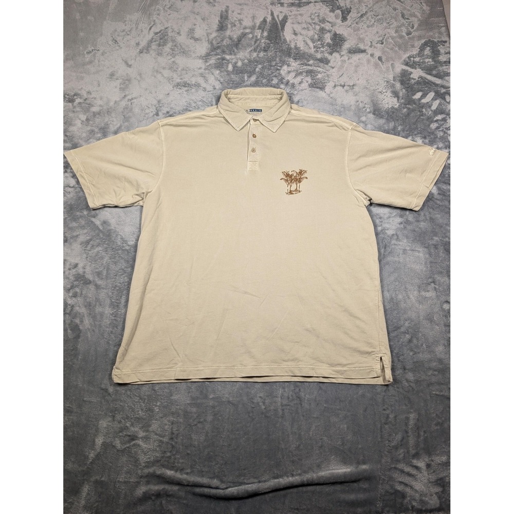Hobie Polo Shirt Mens XL Beige Circa Nineteen-50 Palm Tree Embroidered Cotton